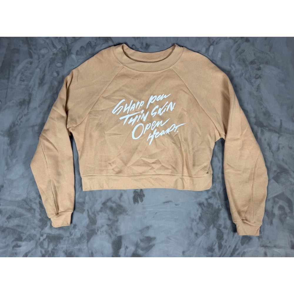 Taylor Swift Miss Americana Cropped Sweatshirt Tan Sharp Pen Open Heart Medium